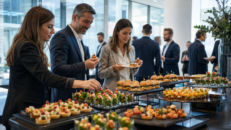 Finger food i eleganckie przekąski podczas nowoczesnej imprezy firmowej