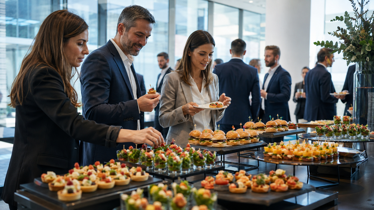 Finger food i eleganckie przekąski podczas nowoczesnej imprezy firmowej