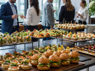 Nowoczesny catering i finger food na imprezie firmowej z eleganckimi przekąskami bankietowym